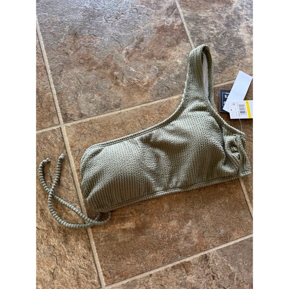 Salt + Cove One Shoulder Ribbed Bikini Top Olive Green Size Small - Picture 4 of 8